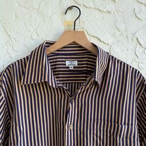 Vtg Maus & Hoffman Shirt Mens XL Navy Golf Stripe Button Up USA Made 80s 90s